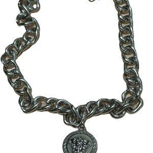 New Men's Medusa choker Silver Chain Necklace
Medallion jewelry clamp lock 16in
